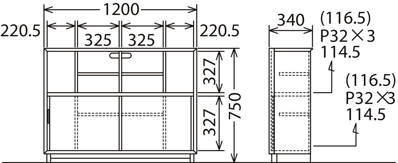 サイドボード 扉縦桟 QU4077MK | リビングボード | 家具を探す