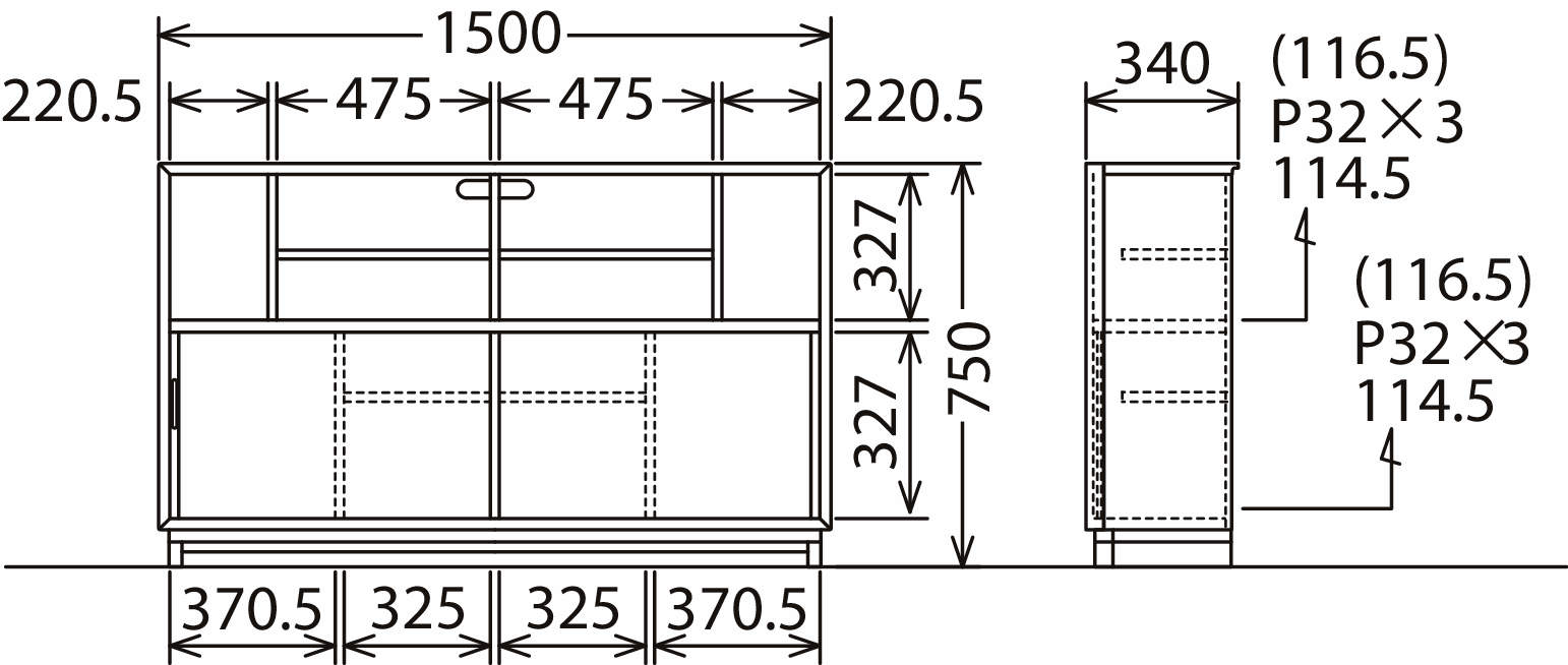 サイドボード 扉縦桟 QU5077MK | リビングボード | 家具を探す