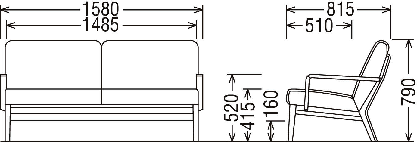 ２人掛椅子ロング