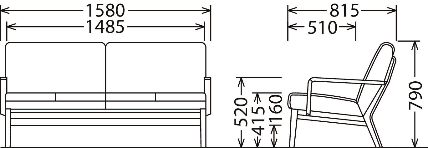 ２人掛椅子ロング